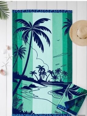 New Beach Towel. Cotton. Blue Hawaiian